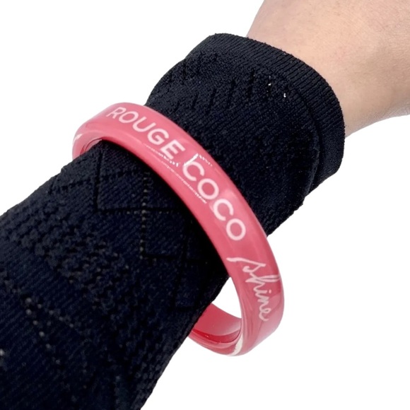 AUTH Chanel Dark Pink Logo Lucite Resin Bangle Bracelet - Picture 3 of 12